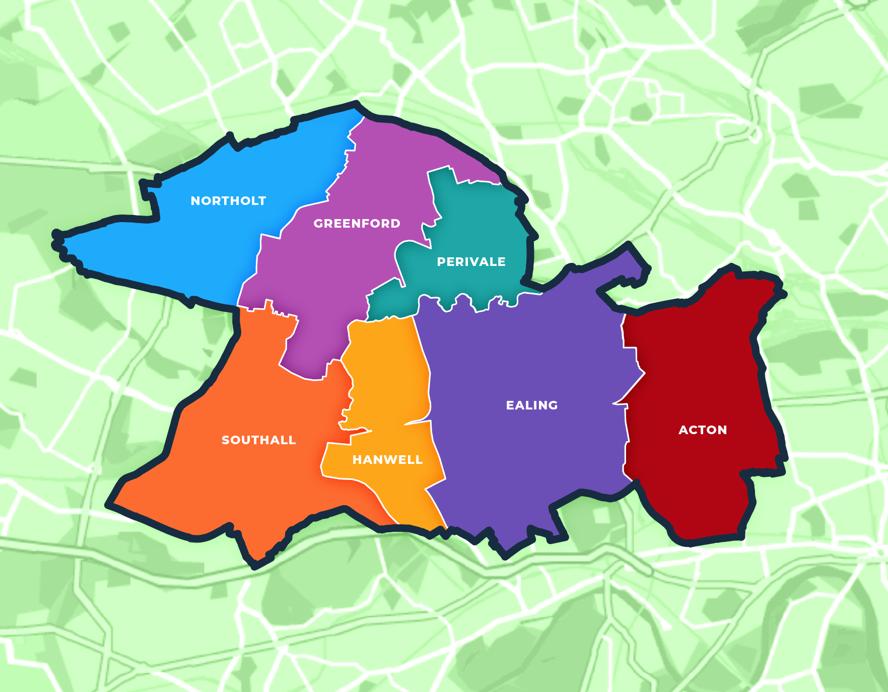 A map showing the areas of london.