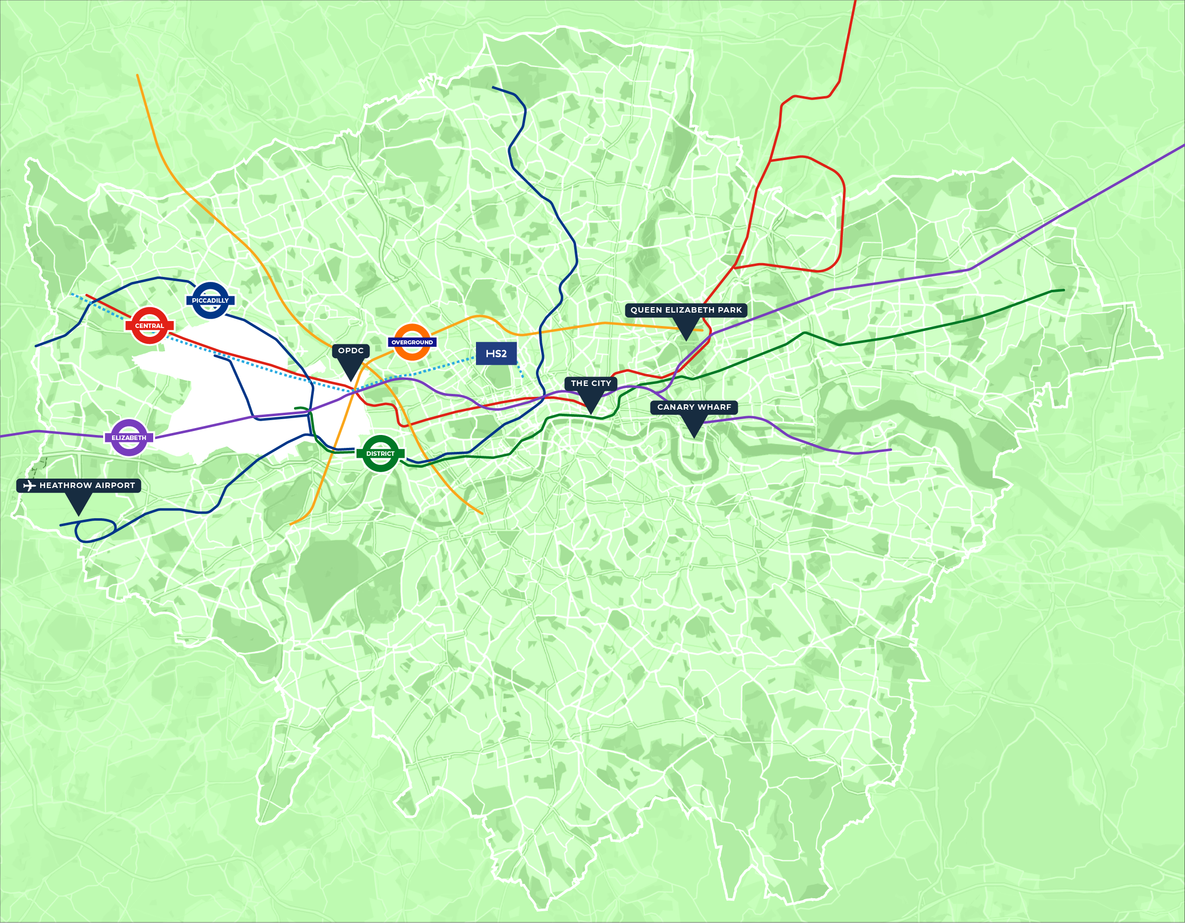 A map of london with different routes.